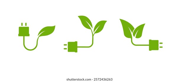 A simple vector logo of a house integrated with a green leaf and plug, representing sustainability, organic energy, and environmental responsibility, ideal for eco conscious products.