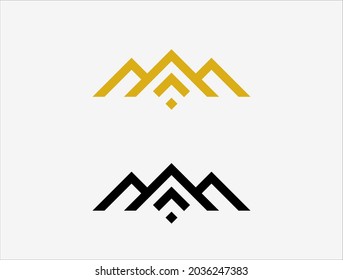 Simple vector logo in modern style. Top of the mountain in the shape of the letter M.