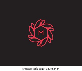 Simple Vector Logo In A Modern Style. The Monogram Of The Leaves, Flower Wreath.