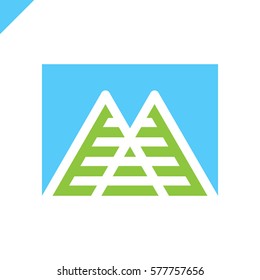 Simple vector logo in a modern style. Top of the mountain in the form of letter M.