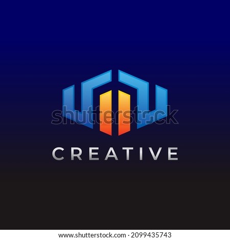 Simple vector logo in modern style. UMU lettering logo design on dark background.