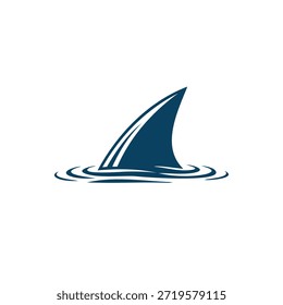 Logotipo vetor simples de uma barbatana de tubarão que corta a água com ondulações. Ícone que simboliza o perigo, o risco, a energia e o oceano. Isolado em um fundo branco.