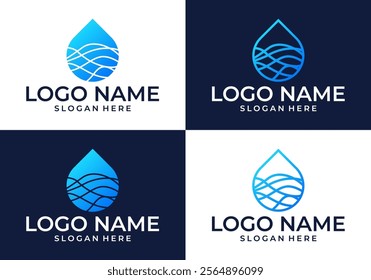 Simple vector logo of water droplets Illustration in linear style. Abstract art line water drop icon logotype concept.