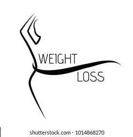 simple vector logo - weight loss, woman slim body, isolated on white background with ribbon, black and white