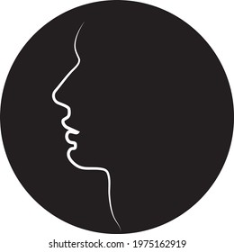 Simple vector logo. Woman one line profile illustration. 