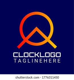 Simple vector logos for businesses, technology and sport with clock illustrations forming the initials "AO" or "OA" with a gradient color dark background.