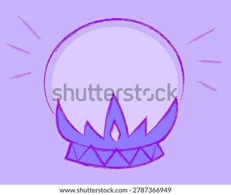 Simple vector magic crystal ball illustration without internal details. Minimalist, cute empty glass sphere isolated on a vibrant solid purple background.