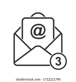 simple vector mail icon with the number of messages. Stock design isolated on a white background for websites and apps, empty outline.
