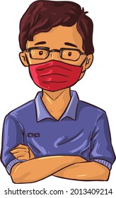 simple vector of a man in glasses with a mask, a funny vector of a man in glasses wearing a mask, you can use as an icon, background, material for infographics, covers, posters.