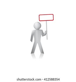Simple vector man silhouette standing holding sign for free text. Vector illustration.