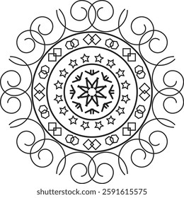 Simple Vector mandala design with clean lines for coloring book, tattoo and henna design, creative mandala art, mandala design for coloring book