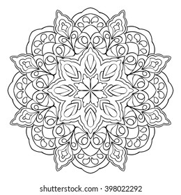 Simple vector mandala on a white background. Round pattern for coloring books.