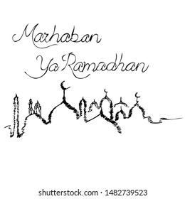 Simple Vector Manual Draw Sketch Templat Greeting Marhaban, Welcom Ramadhan 2019

