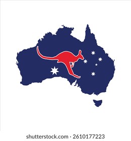 simple vector map of australia and tasmania island with kangaroo silhouette and commonwealth star