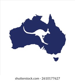 simple vector map of australia and tasmania island with kangaroo silhouette