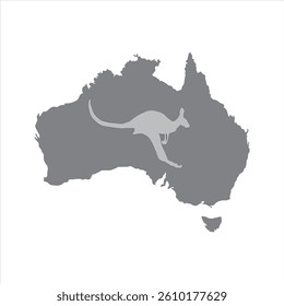 simple vector map of australia and tasmania island with kangaroo silhouette