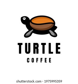 Simple Vector Mascot Cartoon Logo Design of Dual Meaning Combination Coffee and Turtle