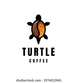 Simple Vector Mascot Cartoon Logo Design of Dual Meaning Combination Coffee and Turtle