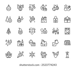 Simple vector Merry Christmas ball or new year outline icon set on white background, festival and relax happy celebration concept, 48x48 pixel perfect editable stroke on white background