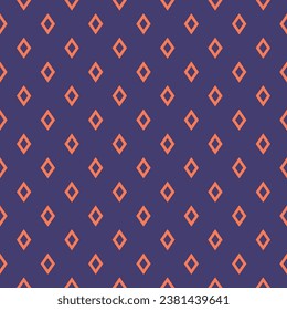 Simple vector minimal seamless pattern with small outline diamonds, rhombuses. Trendy funky minimalist background. Abstract texture in blue and orange color. Repeat geometric design for decor, fabric