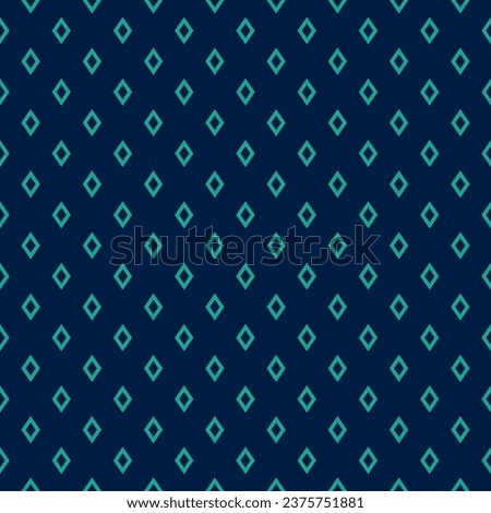 Simple vector minimal seamless pattern with small outline diamonds, rhombuses. Trendy funky minimalist background. Abstract texture in dark blue and turquoise color. Repeat geometric design for decor