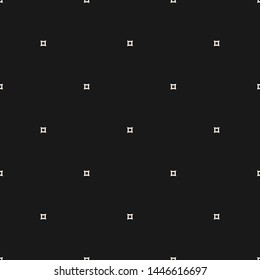 Simple vector minimalist background. Geometric seamless pattern with tiny outline square shapes. Subtle black and white abstract texture. Dark monochrome delicate repeat design for decor, covers, web