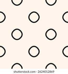 Patrón sin costuras geométrico minimalista de Vector simple. Textura moderna en blanco y negro con círculos de contorno, puntos, burbujas. Fondo abstracto monocromo sutil. Diseño repetido mínimo para la decoración, impresión