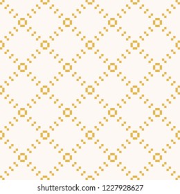 Simple vector minimalist seamless pattern with small squares in diagonal grid. Abstract geometric texture with delicate net, lattice, mesh. Yellow and white background. Repeatable design for decor