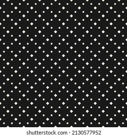 Simple vector minimalist seamless pattern. Monochrome geometric background with small squares and diamonds. Delicate abstract black and white minimal texture. Dark repeat design for print, embossing
