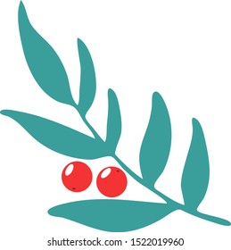 Simple vector mistletoe branch isolated on white background. Holiday winter concept
