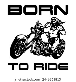 Simple Vector Monochrome Image Of A Motorcycle Wheel On A White Background With Lettering BORN TO RIDE. T-shirt Image.