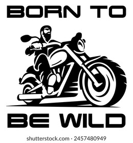 Simple Vector Monochrome Image Of A Motorcycle Wheel On A White Background With Lettering BORN TO BE WILD. T-shirt Image.