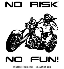 Simple Vector Monochrome Image Of A Motorcycle Wheel On A White Background With Lettering NO RISK NO FUN!. T-shirt Image. Image For Tattoo. Jacket design.