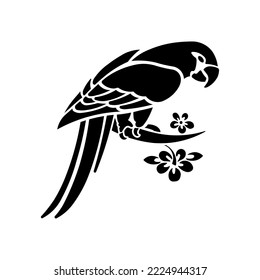 Simple vector monochrome image of a parrot. Drawing for a tattoo. Icon