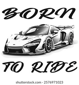 Simple Vector Monochrome Image Of A Sports Car On A White Background With Lettering FREEDOM MACHINE. T-shirt Image. Jacket design.