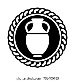 Simple vector monochrome logo with amphora. Black icon with ancient urn isolated on white background