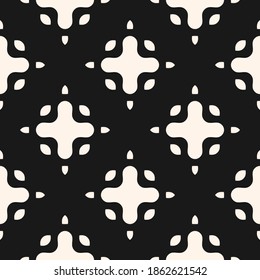 Simple vector monochrome seamless pattern with big curved shapes, crosses. Abstract black and white geometric background. Stylish modern texture. Perforated surface. Repeat design for decor, print