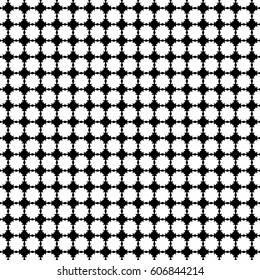 Simple vector monochrome texture, black & white geometric seamless pattern with flat flower silhouettes. Square symmetric illustration. Abstract design element for prints, decor, cloth, textile, cover