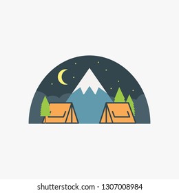 Simple Vector Mountain Camp Night Flat Design
