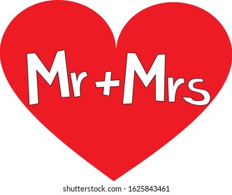 simple vector mr+mrs print, heart-shaped
