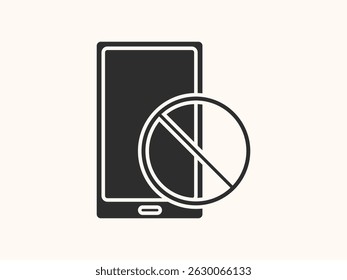 Simple vector no phone icon featuring a crossed-out smartphone. Ideal for digital detox, no mobile zones, or focus and productivity themes.