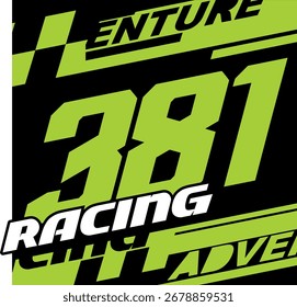 Número de Vector simple 381 verde y texto RACING, concepto de diseño 3d de fondo abstracto.