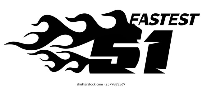 Simple Vector number 51 black and fire illustration, racing design.