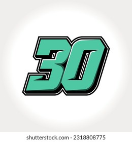 Simple vector number for all about sports, custom, and racing start number. Template number 30