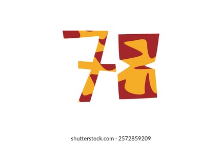 Simple vector number, lunar new year concept, red and gold isolated on white background, template number 78, seventy eight