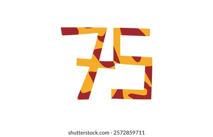 Simple vector number, lunar new year concept, red and gold isolated on white background, template number 75, seventy five