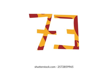 Simple vector number, lunar new year concept, red and gold isolated on white background, template number 73, seventy three