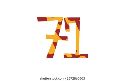 Simple vector number, lunar new year concept, red and gold isolated on white background, template number 71, seventy one 