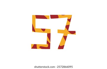Simple vector number, lunar new year concept, red and gold isolated on white background, template number 57, fifty seven