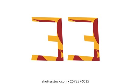 Simple vector number, lunar new year concept, red and gold isolated on white background, template number 33, thirty three